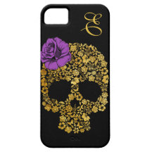 Golden Floral Skull With Rose | iPhone 5 Case