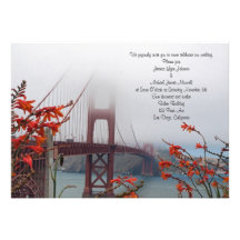 Golden Gate with Orange Flowers Wedding Invitation