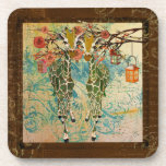 Golden Giraffes Rose Cork Coaster
