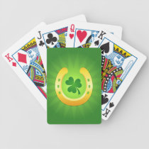 Golden horseshoe and green clover lucky playing cards