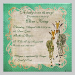 Golden Jade Giraffes Baby Shower Invitation invitations