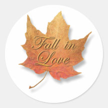 Golden Leaf Fall in Love. Round Stickers