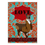 Golden Llama Love Red Damask Greeting Cards
