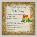 Golden Love Birds Baby  Invitation invitations