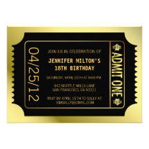 Golden Movie Ticket Personalised Invite