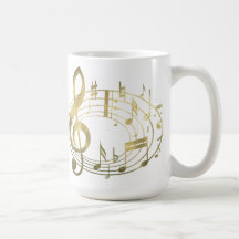 Golden musical notes in oval shape coffee mugs