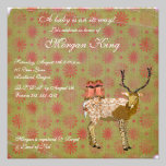 Golden Pink Owls & Ornate Deer  Baby Shower Invita invitations