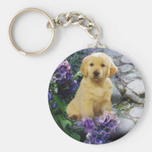 Golden Retriever Hydrangea Keychain