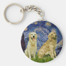 Golden Retriever Pair 3 - Starry Night Keychain