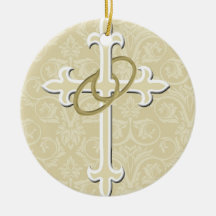 Golden Rings with Cross, Elegant Christian Love Christmas Tree Ornament