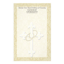Golden Rings with Cross, Elegant Christian Love Personalized Stationery