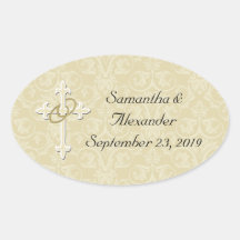 Golden Rings with Cross, Elegant Christian Love Stickers