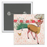 Golden Rose Deer & Peacock Damask Button buttons