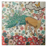 Golden Rose Deer & Peacock Floral Tile tiles