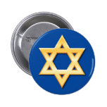 Golden star of David on blue background button