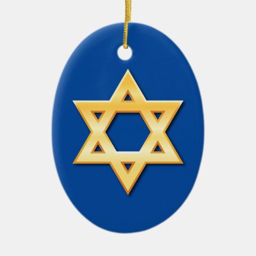 Golden star of David on blue background ornament