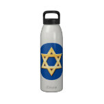 Golden star of David on blue custom water bottle