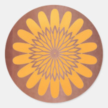 Golden Sunflower on Copper Strip Round Stickers