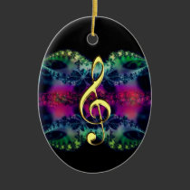Golden Treble Clef on Colours Holiday Ornament ornaments