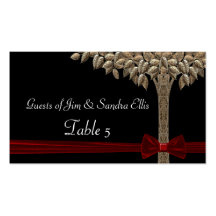Golden Tree With Red Ribbon & Bow Table Business Card