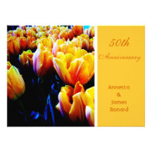 Golden tulip flowers 50th anniversary invitation
