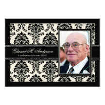 Golden Years Damask Birthday Party Invite (black)