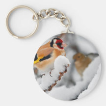 Goldfinch in snow keychains