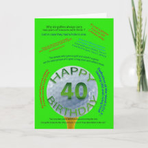 Golf Jokes birthday card for 40 year old