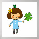 Good luck girl with a four leaf clover posters