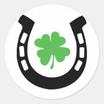 Good Luck Horseshoe Cloverleaf - Shamrock Round Stickers