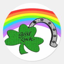 Good Luck Shamrock, Rainbow and Horseshoe Sticker