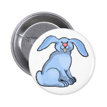 Goofy Blue Bunny Pinback Button