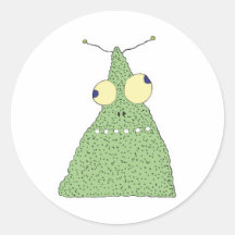 goofy green blob monster round sticker