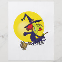 goofy witch on broomstick halloween cartoon personalized flyer