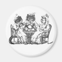 Gossiping Cats Have Tea Party Magnet
