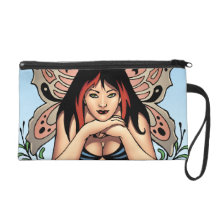 Goth Fairy with Flowers, Butterfly Wings by Al Rio Wristlet Clutches