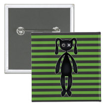 Goth Green and Black Bunny Pinback Button