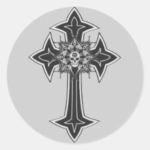 Goth Skull Cross Round Sticker