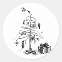 Gothic Christmas Tree Round Stickers
