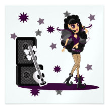 Gothic Faerie with Skull Guitar Custom Invitation