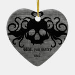 Gothic fanged vampire skull, marriage proposal christmas tree ornament