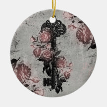 Gothic Old Key And Roses Christmas Ornaments