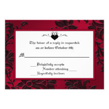 Gothic Red and Black Floral RSVP Card Announcement