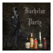 Gothic Skeleton Groom & Poison Bachelor Party Personalized Invites