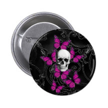 Gothic skull & purple butterflies buttons