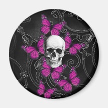 Gothic skull & purple butterflies fridge magnet