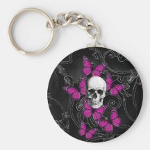 Gothic skull & purple butterflies key chains