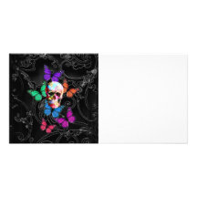 Gothic sugar skull & butterflies personalized photo card