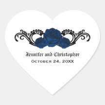 Gothic Swirl Roses Wedding Stickers, Blue