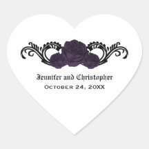 Gothic Swirl Roses Wedding Stickers, Purple